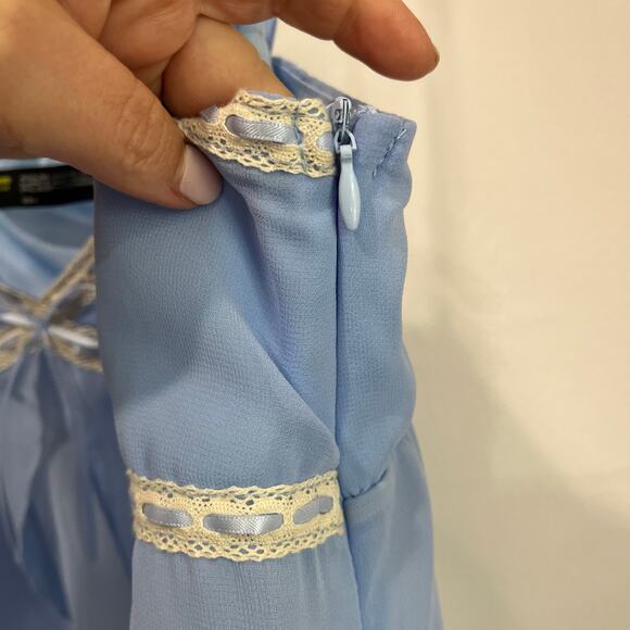 Finesse Norma Baby Blue Chiffon Cami Top Lace Trim Y2K Fairycore Size L - Picture 6 of 10